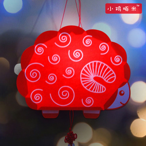 春节儿童卡通小羊灯笼diy手工材料包元宵节花灯手提led纸灯笼作业
