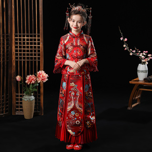 女童古装汉服中式红色秀禾服儿童超仙中国风唐装宝宝拜年服秋冬装