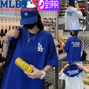 mlb短袖t恤男女夏季la字母印花体恤衫情侣宽松大码下身失踪上衣潮