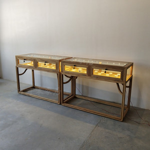 榆木免漆展柜玻璃陈列柜实木珠宝柜台首饰货柜中式展示柜 原木色