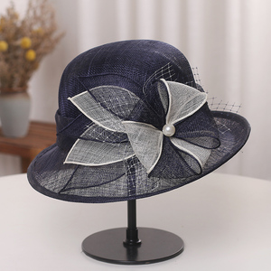 帽子女士英伦复古优雅花朵麻纱礼帽夏季遮阳帽宴会礼服装饰盆帽女