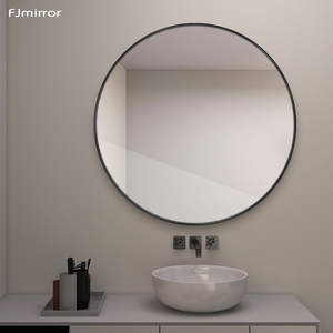 北欧边框浴室圆镜壁挂式洗手间化妆镜带框挂墙卫生间圆形镜子定制