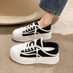 厚底帆布鞋女踩脚