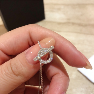 hermes/爱马仕 finesse小q吊坠项链猪鼻子18k玫瑰金满钻锁骨链女
