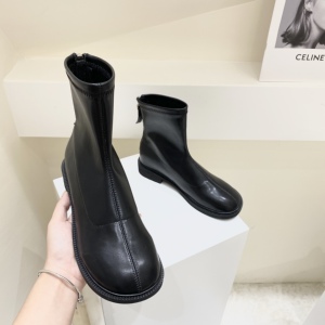 韩国短靴女春秋单靴子瘦瘦靴薄款卡其色复古圆头平底软皮小短靴女