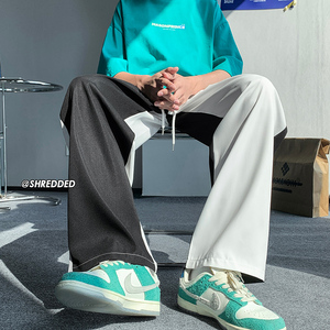 解构鸳鸯裤黑白拼接冰丝cleanfit裤子男美式工装裤oversize直筒裤