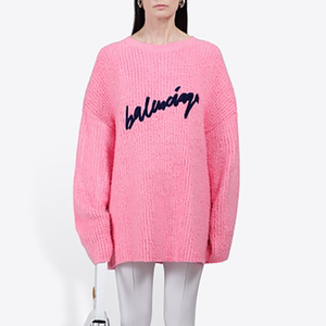 海龟与红翼 balenciaga/巴黎世家秋冬logo针织圆领套头粉色毛衣女
