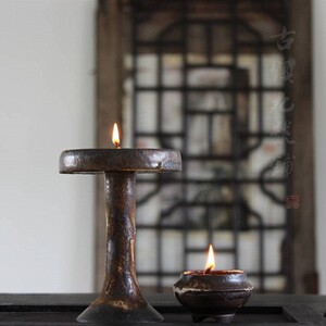 中式香油灯古代蜡烛台老式油灯做旧铁锈油灯盏酥油古风禅意装饰