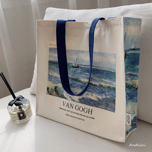 ANDCICI@梵高博物馆~阿尔的海洋~油画拉链帆布包袋手提单肩包书包