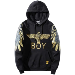boy连帽卫衣纯棉秋冬新款情侣欧美潮牌老鹰烫金印花满印套头上衣