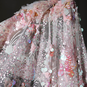粉色水晶亮片网纱布唯美仙女风创意刺绣服装裙婚纱背景设计师面料