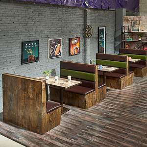 工业风桌椅组合烧烤饭店酒吧餐厅卡座沙发背靠背实木双人储物收纳