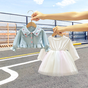 800人付款淘宝婴儿衣服春季超洋气可爱超萌小公主女宝宝牛仔裙套装