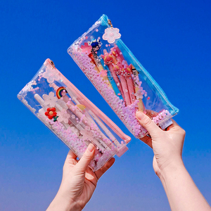 晨光网红樱花雨系列流沙少女心透明大容量笔袋文具盒可爱日系爆棚的高