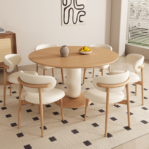 圆桌餐桌家用小户型奶油风餐桌椅组合日式北欧原木色实木圆形餐桌