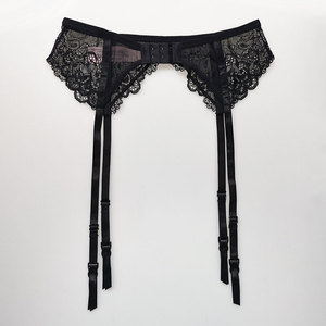 新款欧美黑色蕾丝花边吊袜带窄边丝袜长筒袜性感金属扣吊带女小码