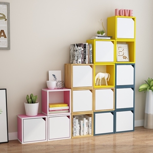 楼梯间储物柜背景墙方格整理盒窄柜空格柜多格时尚蓝色木柜子书房