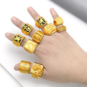 越南沙金活口戒指男士福发财一帆风顺镀黄金戒指久不