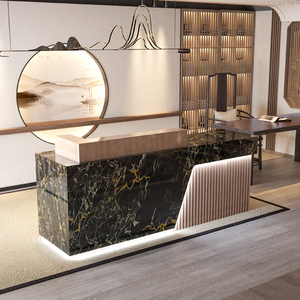 吧台桌中式收银台会所足浴养生馆茶楼仿大理石前台订制餐饮接待台