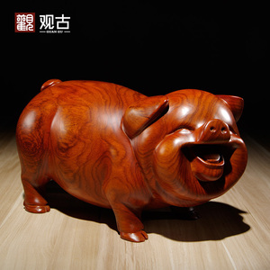 花梨木雕刻猪摆件十二生肖可爱猪家居客厅桌面摆设红木雕刻工艺品