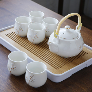手工描金景德镇提梁陶瓷茶具套装家用现代简约客厅茶壶茶杯送托盘
