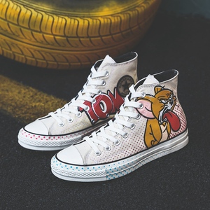 猫和老鼠1970s联名off高帮限定鞋男帆布鞋女情侣学院手绘卡通潮鞋