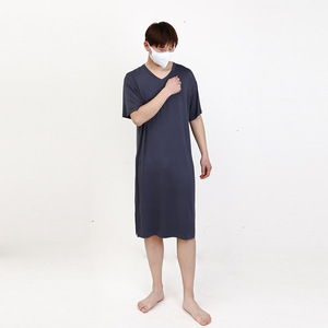 蓝晴朵旗舰店天猫透气男士睡裙长袖夏季薄莫代尔冰丝睡衣宽松加大码