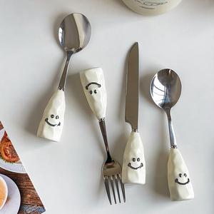 MIXIM创意笑脸不锈钢刀叉勺套装家用西餐叉勺高颜值儿童吃饭调羹