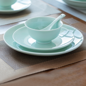 景德镇官方陶瓷中式影青餐具套装纯色大容量饭碗碟家用面碗高级感