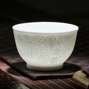景德镇官方陶瓷手工浮雕白瓷功夫茶杯品茗杯主人杯个人专用单杯