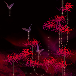 琴上袂 原创汉服雪纺古风印花布料 彼岸花曼珠沙华面料