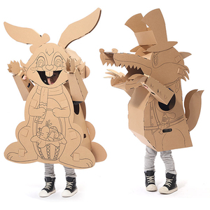 可穿戴纸箱壳板盒衣服大灰狼兔表演道具儿童模型动物DIY手工制作
