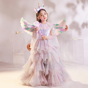 万圣节儿童服装女孩亮片公主裙礼服女童cosplay天使角色扮演出服