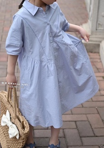 波拉bora韩国童装女童气质连衣裙2024夏季新款儿童裙子时髦衬衫裙