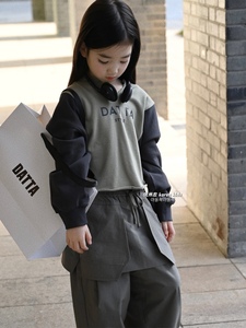 波拉bora韩国童装洋气女孩短款上衣2024女童春装长袖T恤卫衣男童