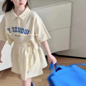 波拉bora韩国童装女童套装洋气时髦夏款儿童韩版Polo衫短裙两件套