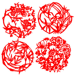 发2张 植物花梅兰竹菊窗花刻纸梅花兰花装饰宣纸中国风剪纸成品