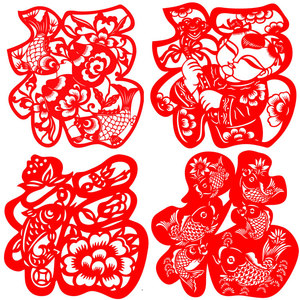 发2张 镂空福娃鲤鱼蝙蝠凤凰元宝春花鸟窗花传统文化艺术剪纸成品