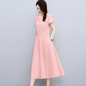 苏杭高端棉麻连衣裙2022年夏季新款女装减龄时尚修身显瘦亚麻长裙