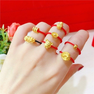 999黄金戒指周大福焕美真金转运珠编绳戒指女本命年老鼠红绳戒指
