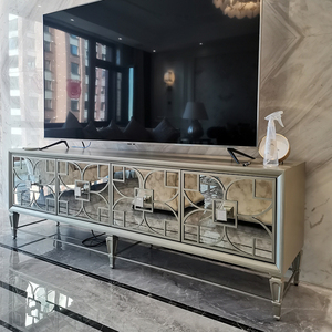 现代轻奢电视柜客厅镜面地柜美克小户型储物视听柜简欧全实木美家