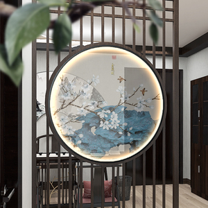 丝绢灯屏风新中式装饰画花鸟客厅隔断挂画灯画入户玄关纱画双面画
