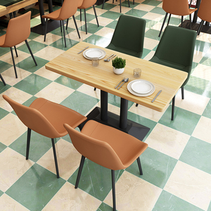 小吃饭店餐桌椅组合餐饮面馆商用咖啡厅奶茶甜品店靠墙桌椅子套装