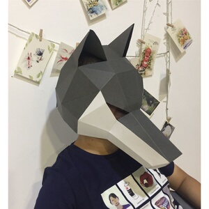 创意纸面具狼人大灰狼头套化妆舞会派对表演动物道具万圣节cos