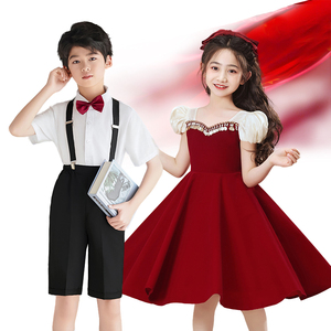 中国风儿童演出服六一小学生大合唱表演服爱国红色经典朗诵舞蹈服