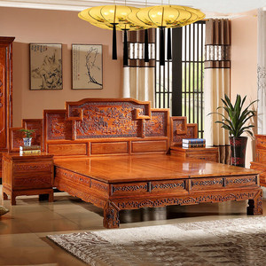 全实木床红木家具花梨木刺猬紫檀卧室主卧1.8米大床新中式双人床