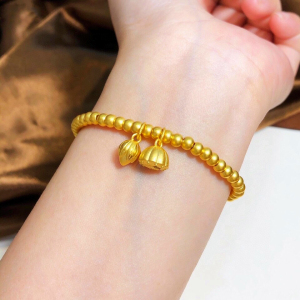 周大福焕美官网999真金古法莲蓬手链女两世欢莲心手链小金珠手串