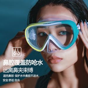 日本进口德国潜水游泳眼镜大框护鼻一体连鼻子防雾泳镜近视带鼻夹