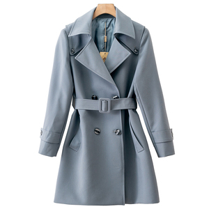 西湖阁老【娅】秋装 领子漂亮!翻领双排扣腰带风衣外套bw006