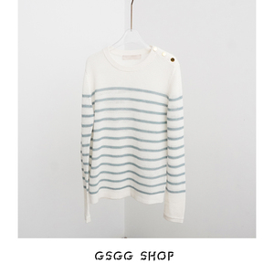 GSGG 纯元 法式设计师品牌VB家网春夏镂空条纹金扣针织套头衫